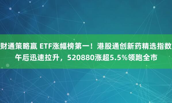财通策略嬴 ETF涨幅榜第一！港股通创新药精选指数午后迅速拉升，520880涨超5.5%领跑全市