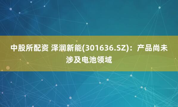 中股所配资 泽润新能(301636.SZ)：产品尚未涉及电池领域